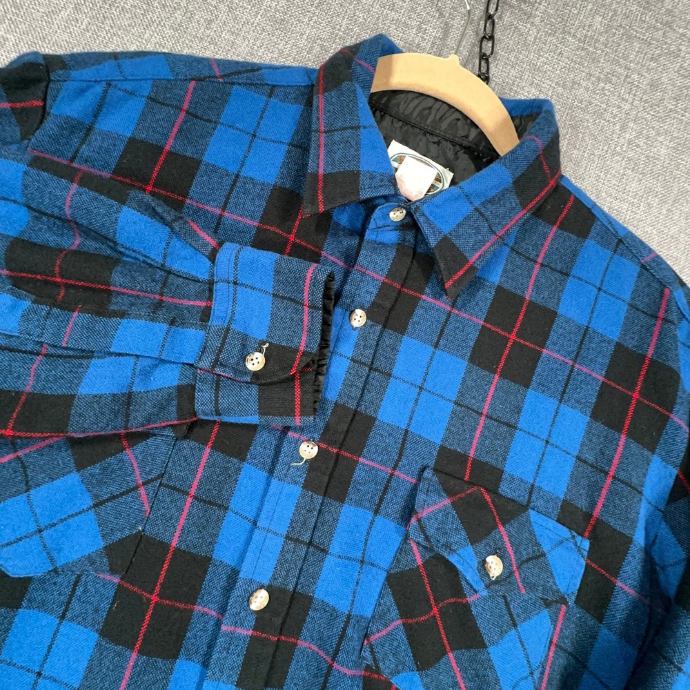 Vintage Midwest Traders Flannel Shirt Mens L Blue Plaid Acrylic Long Sleeve READ